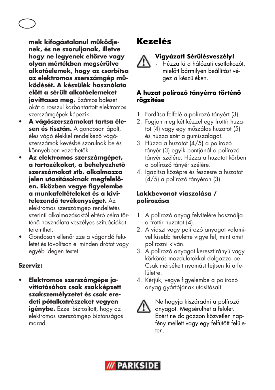Kezelés | Parkside PWP 90 B2 User Manual | Page 28 / 70