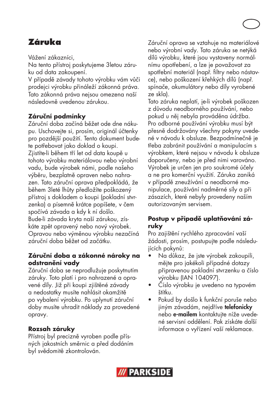 Záruka | Parkside PWP 90 B2 User Manual | Page 41 / 70