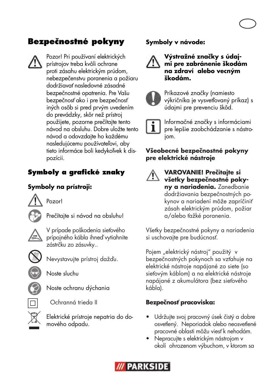 Bezpečnostné pokyny | Parkside PWP 90 B2 User Manual | Page 45 / 70