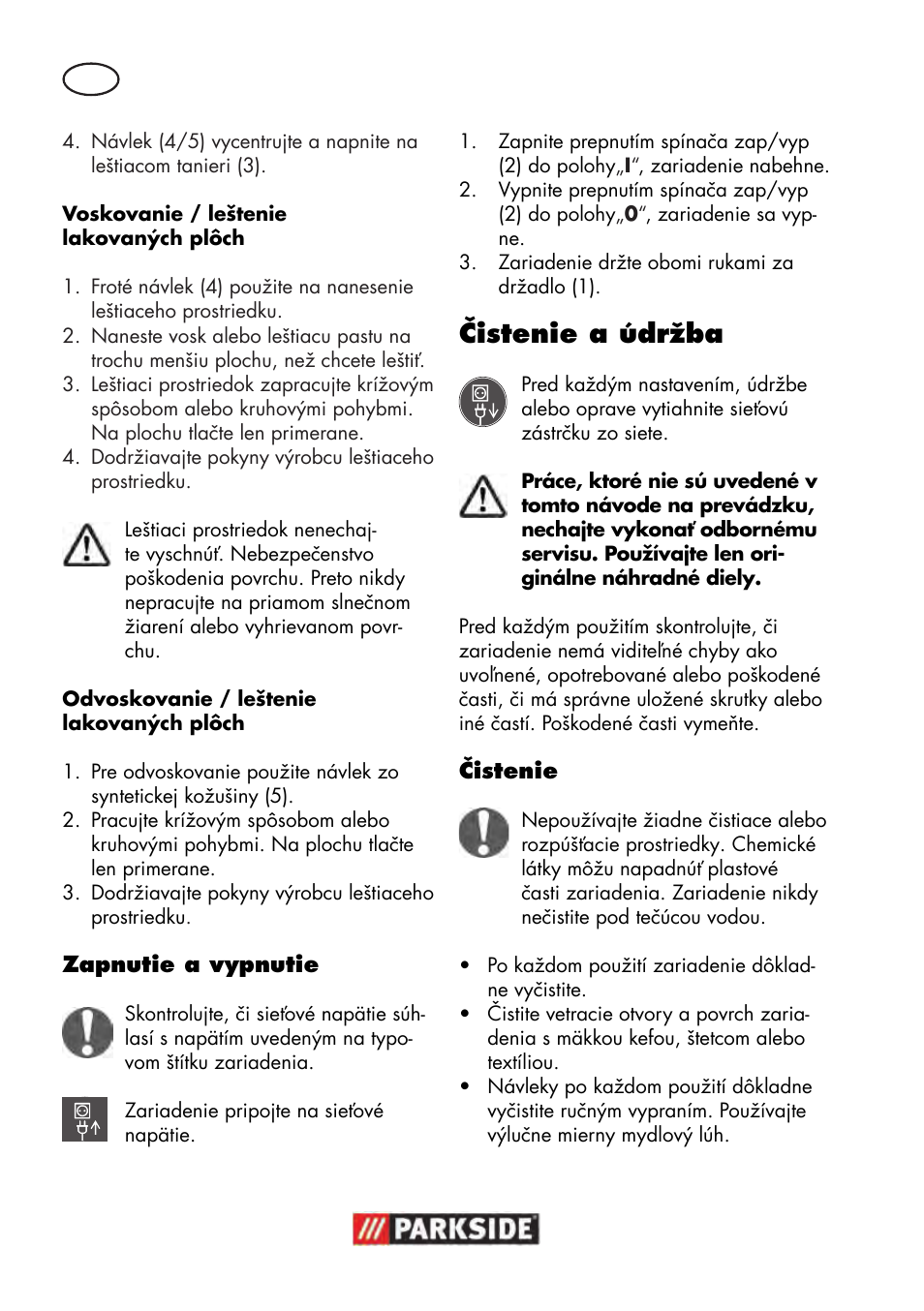Čistenie a údržba | Parkside PWP 90 B2 User Manual | Page 48 / 70