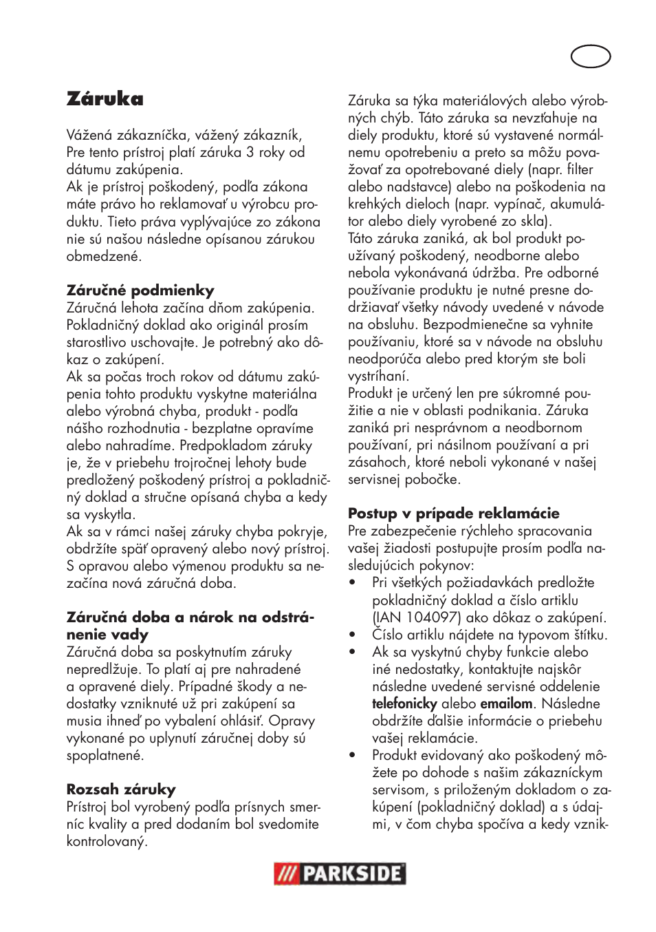 Záruka | Parkside PWP 90 B2 User Manual | Page 51 / 70