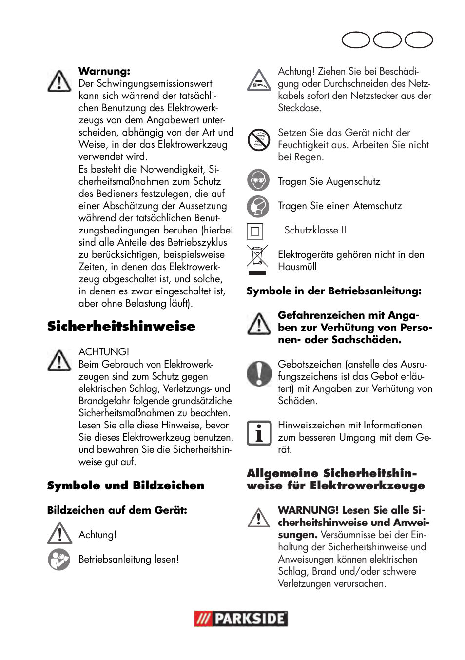 Sicherheitshinweise, De at ch | Parkside PWP 90 B2 User Manual | Page 55 / 70