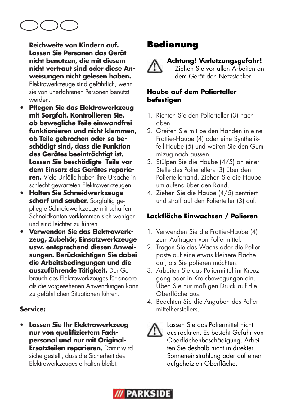 Bedienung, De at ch | Parkside PWP 90 B2 User Manual | Page 58 / 70