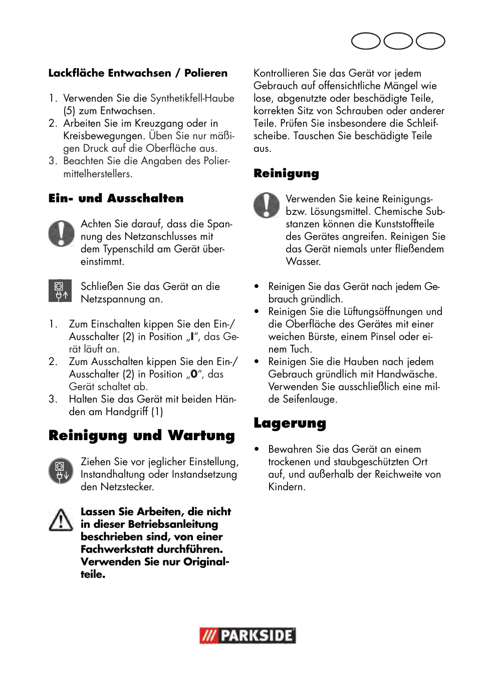 Reinigung und wartung, Lagerung, De at ch | Parkside PWP 90 B2 User Manual | Page 59 / 70