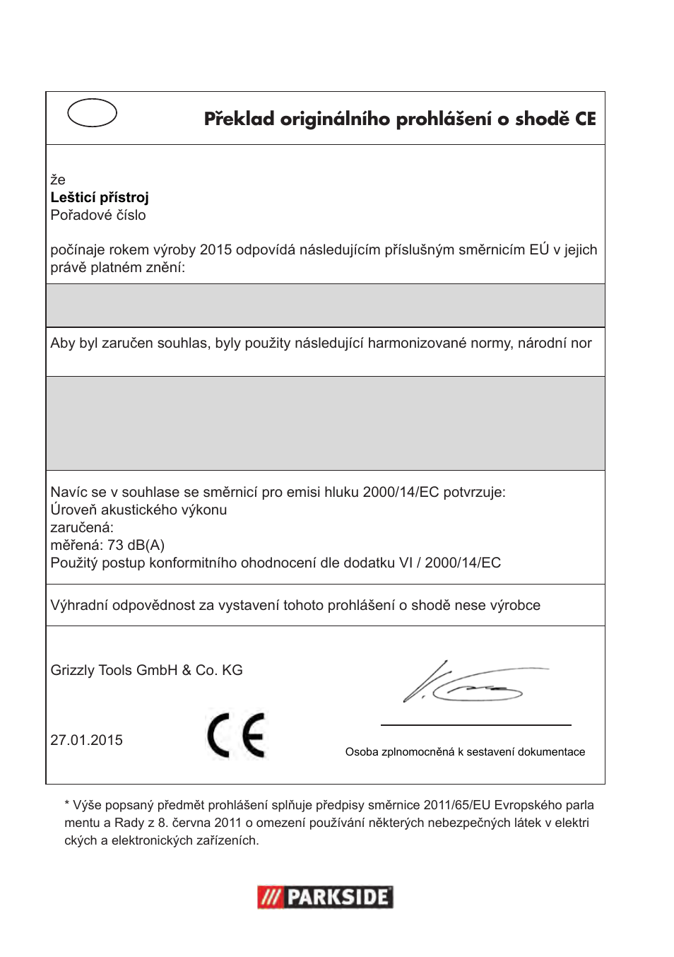 Překlad originálního prohlášení o shodě ce | Parkside PWP 90 B2 User Manual | Page 66 / 70