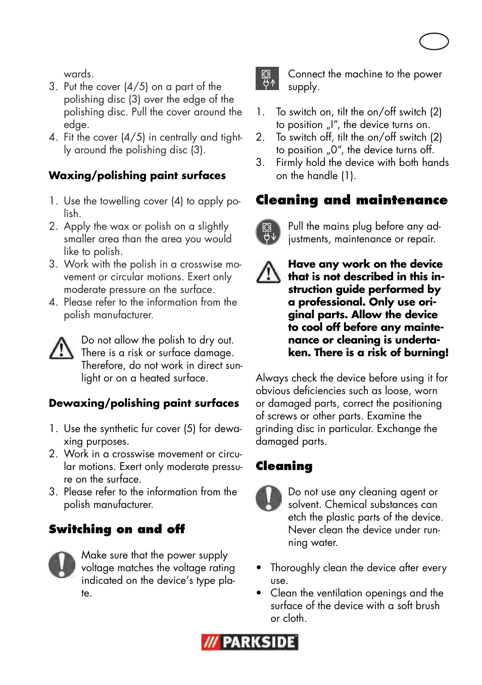 Cleaning and maintenance | Parkside PWP 90 B2 User Manual | Page 9 / 70