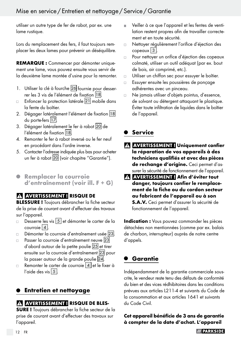 Entretien et nettoyage, Service, Garantie | Parkside PEH 30 A1 User Manual | Page 12 / 34