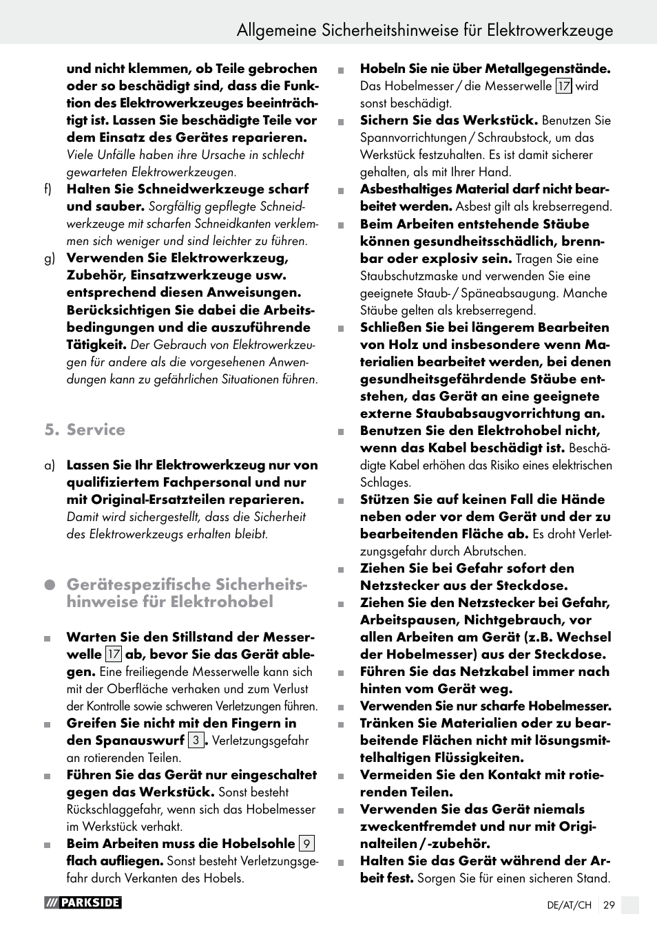 Service | Parkside PEH 30 A1 User Manual | Page 29 / 35