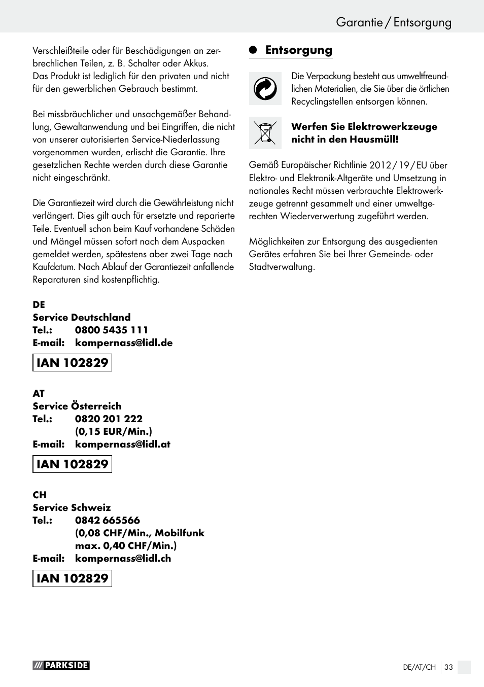 Parkside PEH 30 A1 User Manual | Page 33 / 35