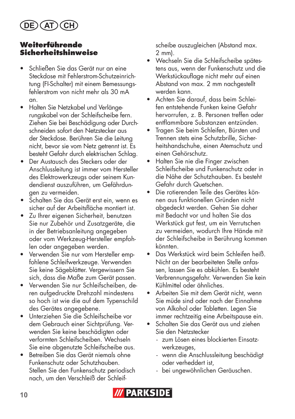 De at ch | Parkside PDOS 200 B2 User Manual | Page 10 / 72