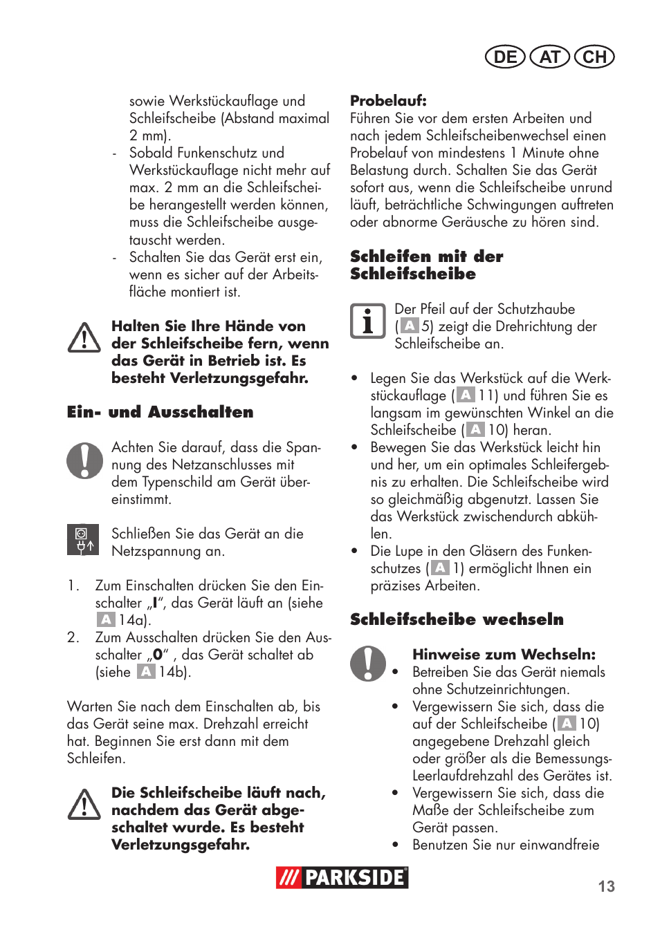 De at ch | Parkside PDOS 200 B2 User Manual | Page 13 / 72