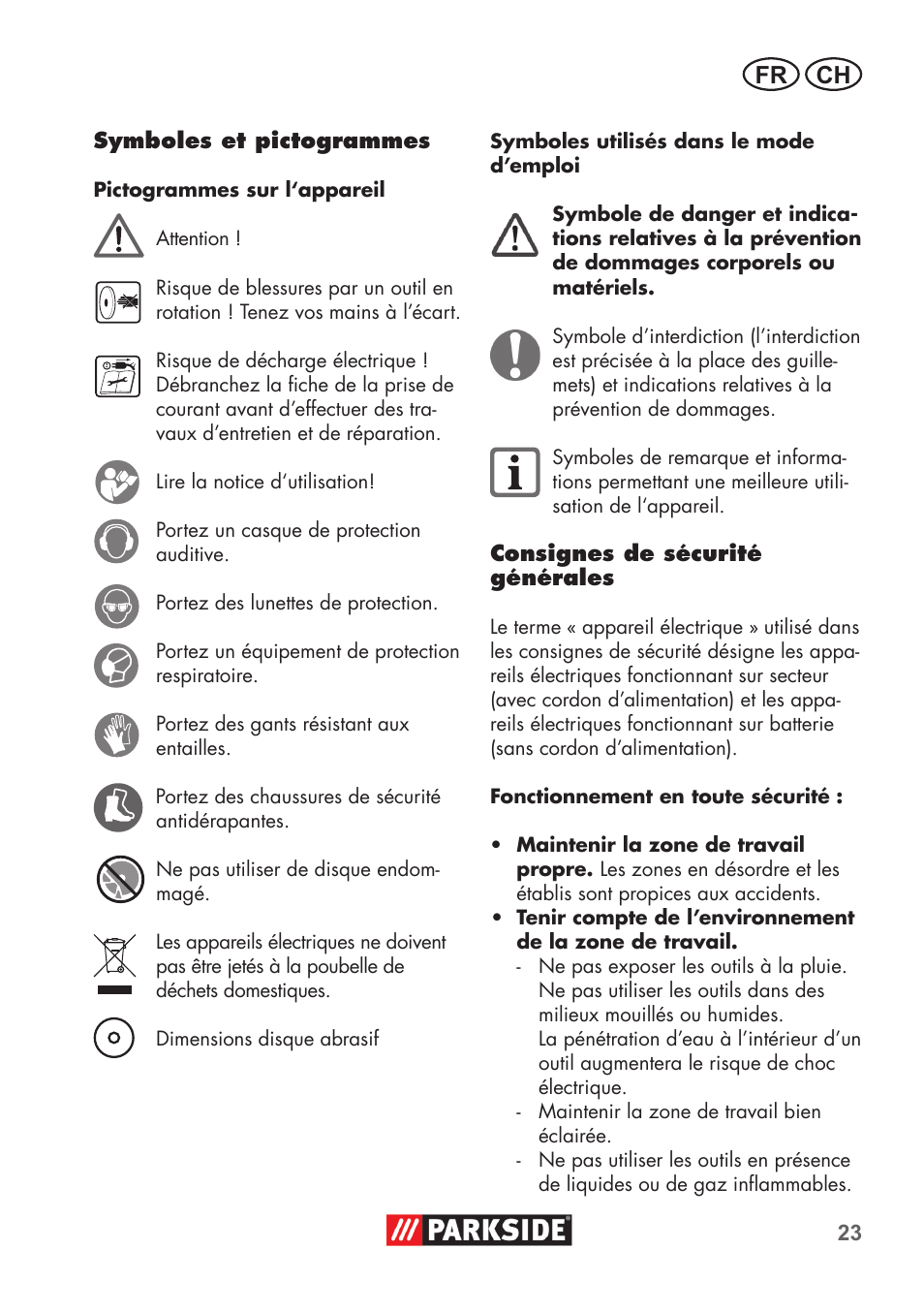 Fr ch | Parkside PDOS 200 B2 User Manual | Page 23 / 72
