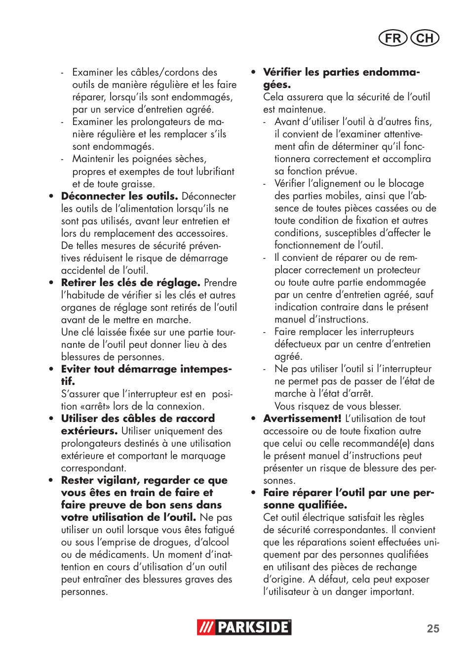 Fr ch | Parkside PDOS 200 B2 User Manual | Page 25 / 72