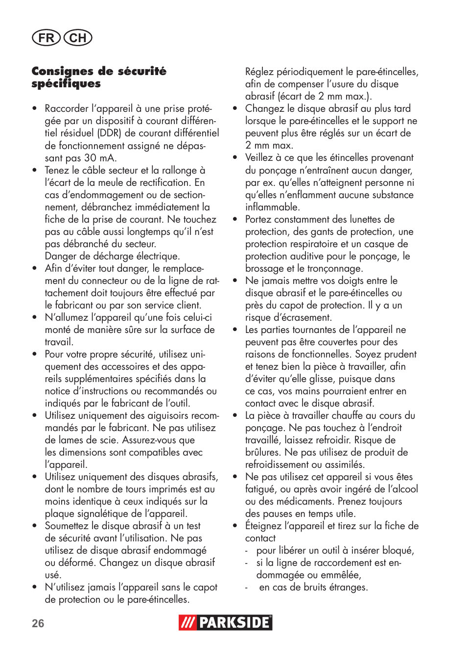 Fr ch | Parkside PDOS 200 B2 User Manual | Page 26 / 72