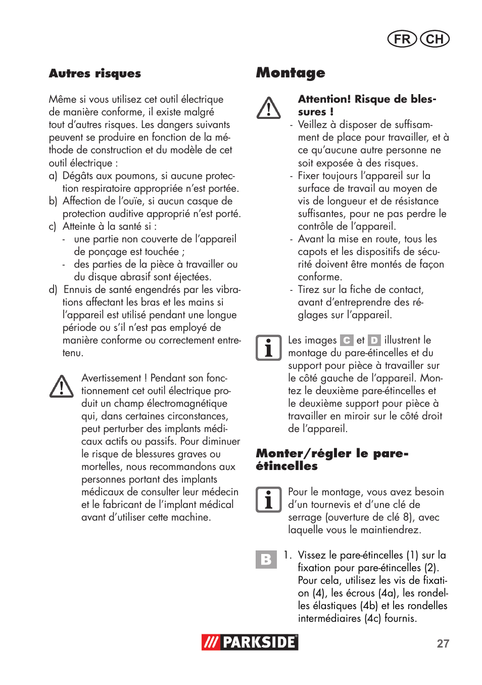 Montage, Fr ch | Parkside PDOS 200 B2 User Manual | Page 27 / 72