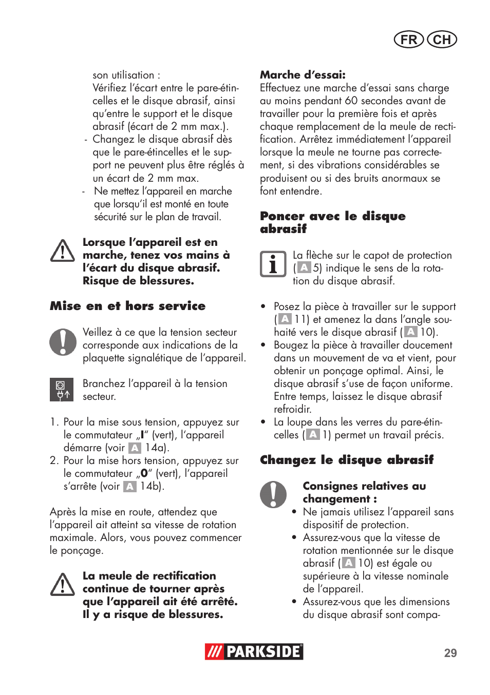 Fr ch | Parkside PDOS 200 B2 User Manual | Page 29 / 72