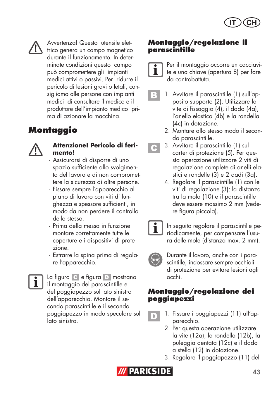 Montaggio, It ch | Parkside PDOS 200 B2 User Manual | Page 43 / 72