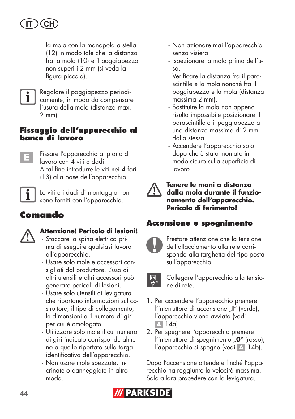 Comando, It ch | Parkside PDOS 200 B2 User Manual | Page 44 / 72