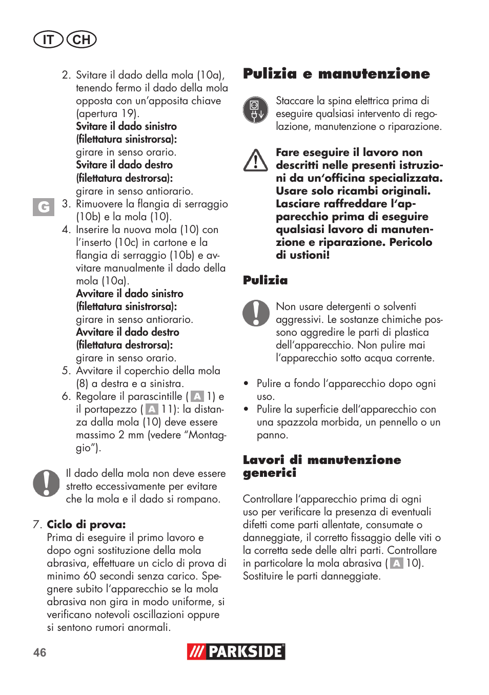 Pulizia e manutenzione, It ch | Parkside PDOS 200 B2 User Manual | Page 46 / 72