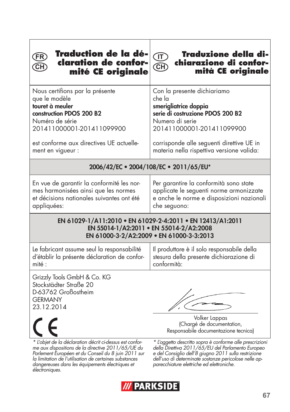 Parkside PDOS 200 B2 User Manual | Page 67 / 72