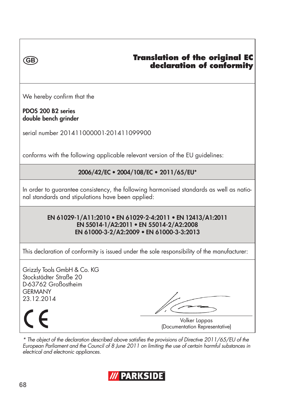 Parkside PDOS 200 B2 User Manual | Page 68 / 72
