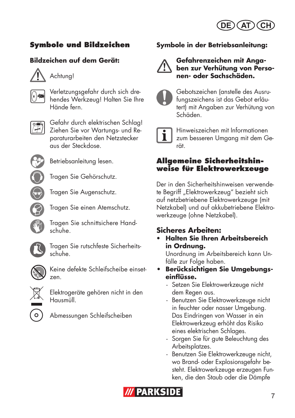 De at ch | Parkside PDOS 200 B2 User Manual | Page 7 / 72