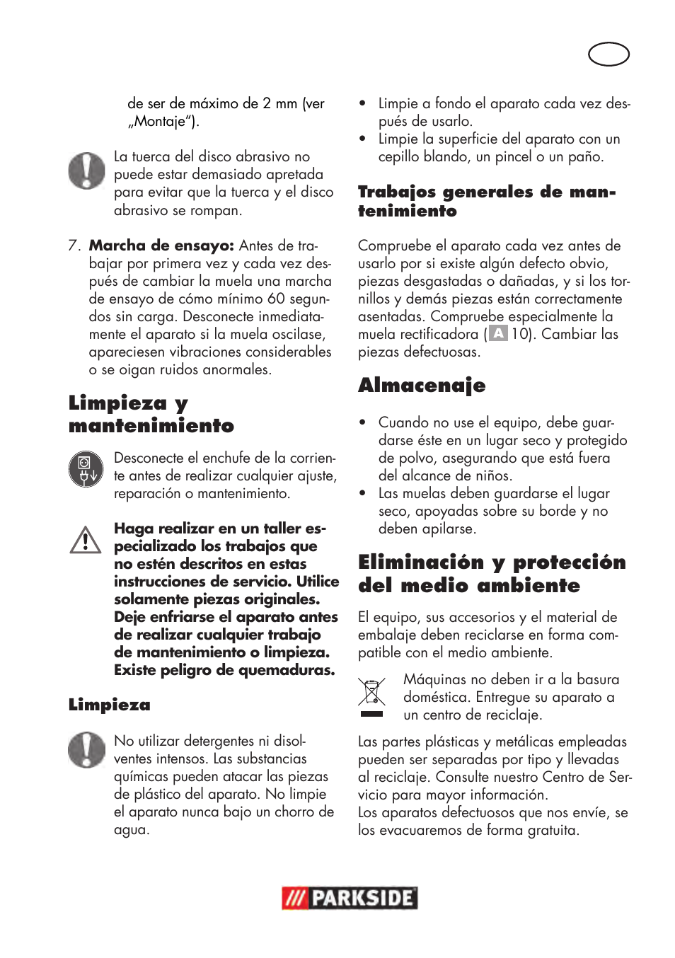 Limpieza y mantenimiento, Almacenaje, Eliminación y protección del medio ambiente | Parkside PDOS 200 B2 User Manual | Page 15 / 88