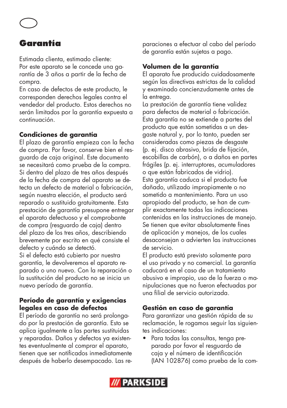 Garantía | Parkside PDOS 200 B2 User Manual | Page 18 / 88