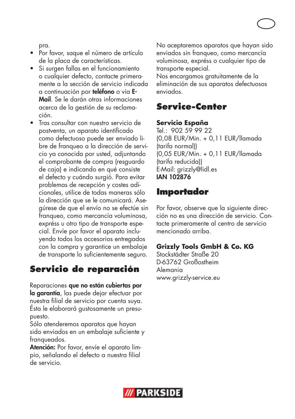 Servicio de reparación, Service-center, Importador | Parkside PDOS 200 B2 User Manual | Page 19 / 88