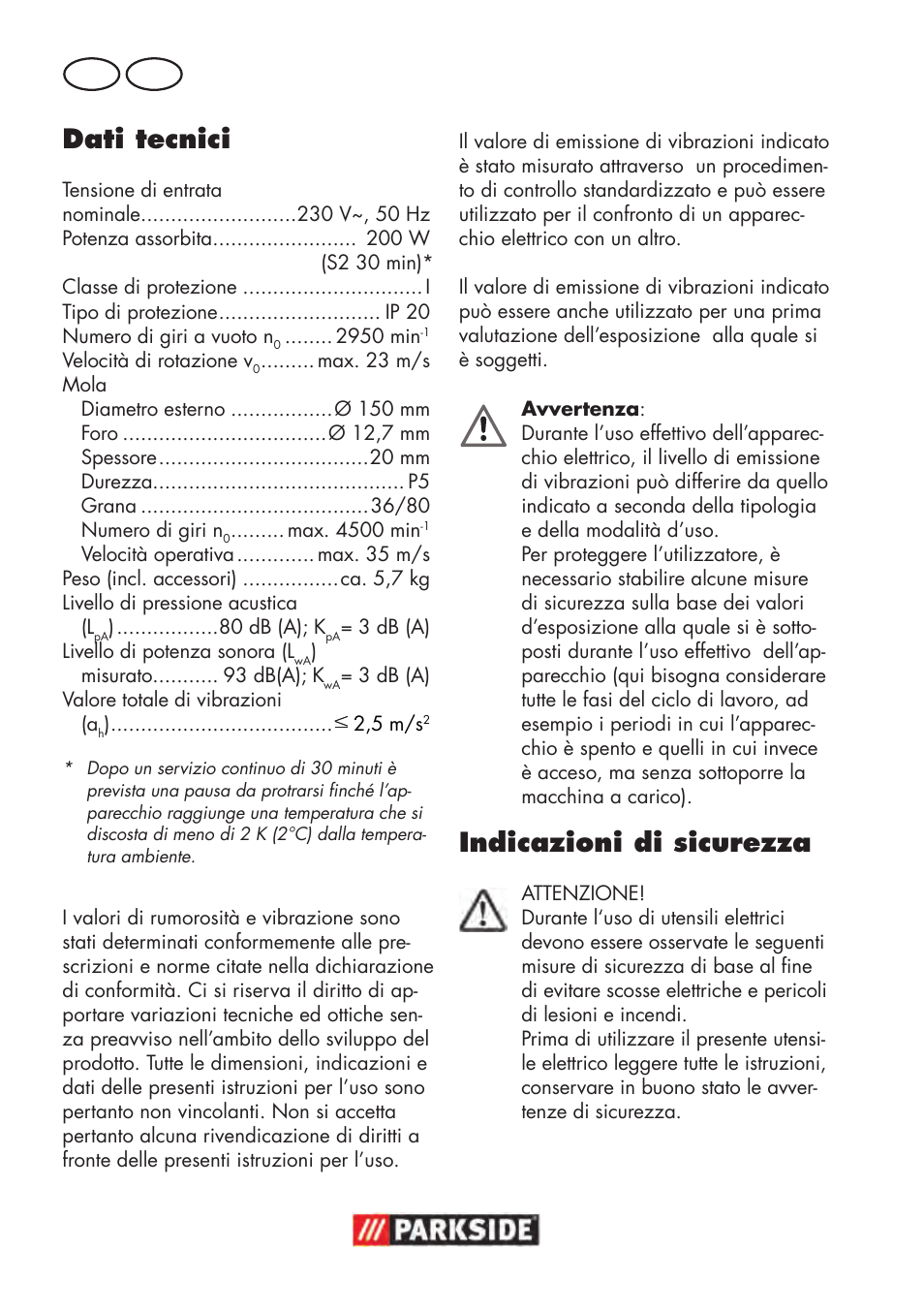 Dati tecnici, Indicazioni di sicurezza, It mt | Parkside PDOS 200 B2 User Manual | Page 22 / 88