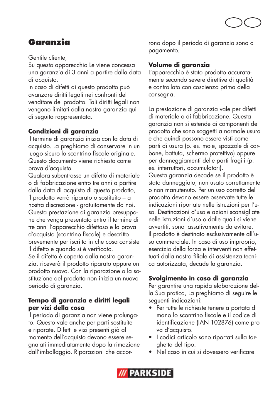 Garanzia, It mt | Parkside PDOS 200 B2 User Manual | Page 33 / 88
