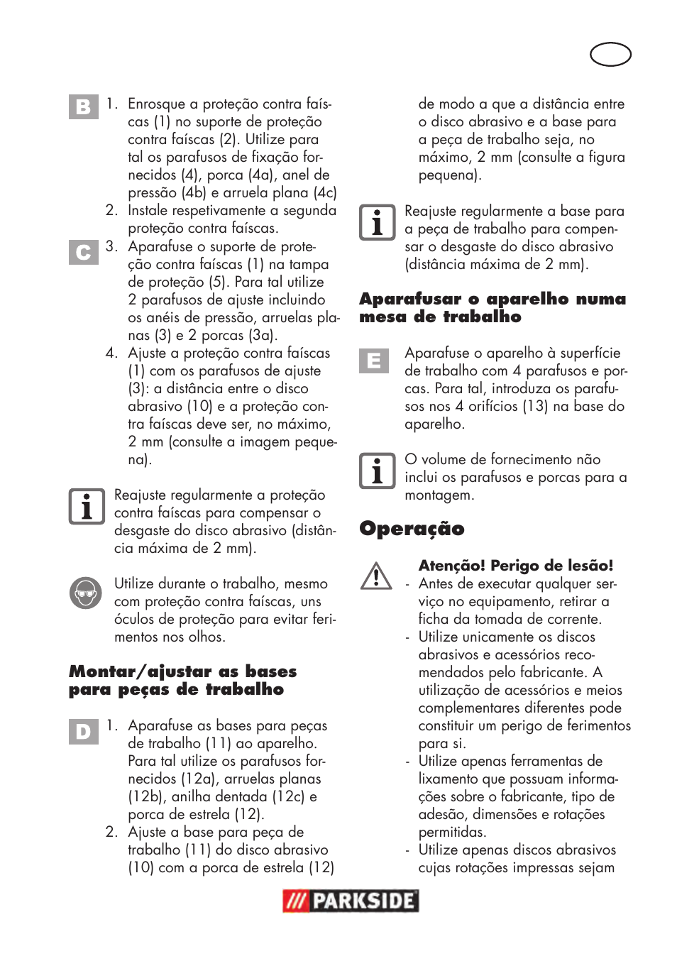 Operação | Parkside PDOS 200 B2 User Manual | Page 43 / 88