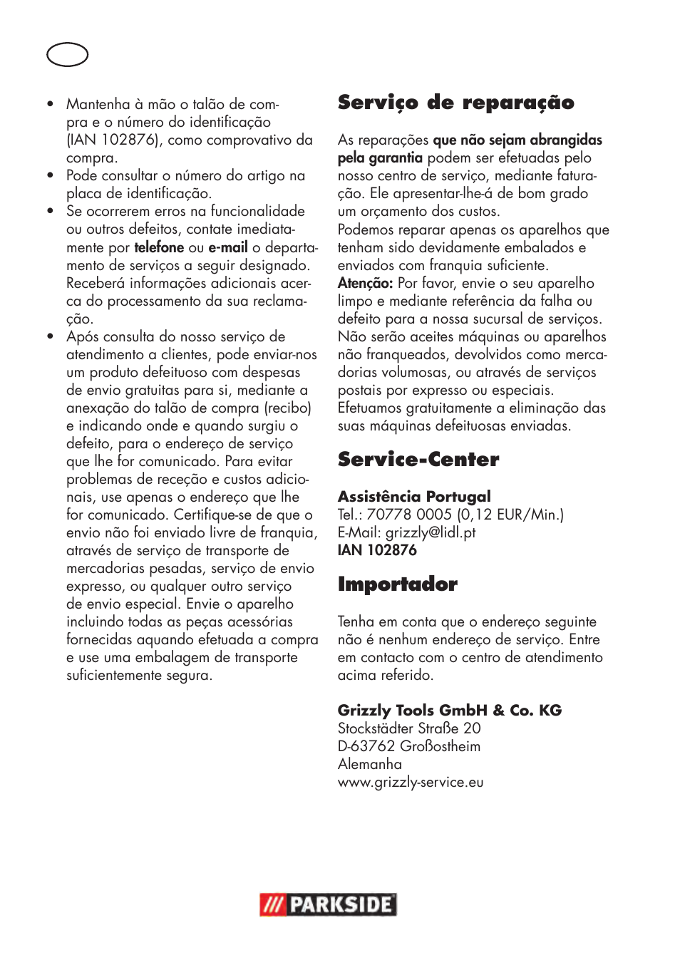 Serviço de reparação, Service-center, Importador | Parkside PDOS 200 B2 User Manual | Page 50 / 88