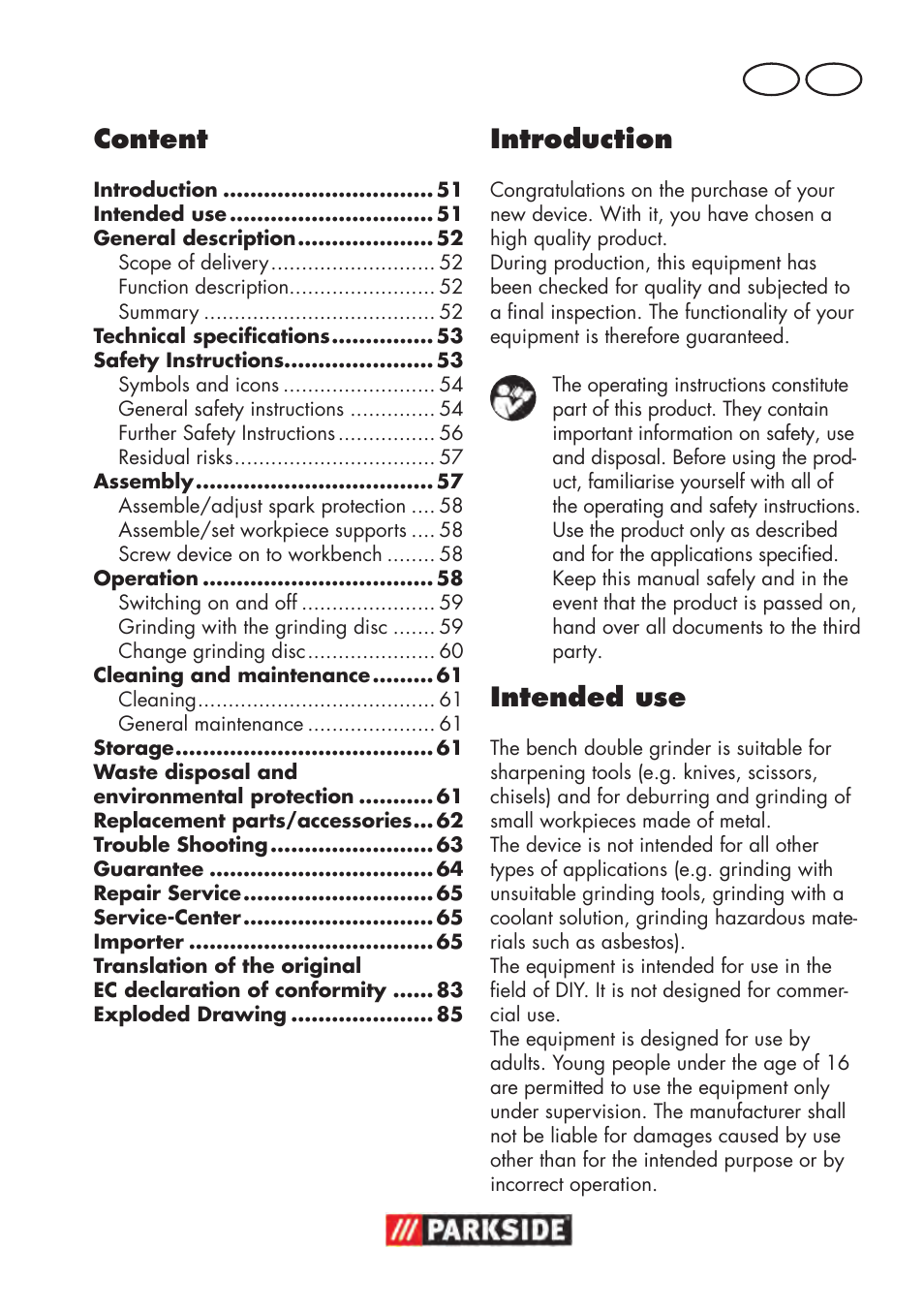 Introduction, Intended use, Content | Gb mt | Parkside PDOS 200 B2 User Manual | Page 51 / 88