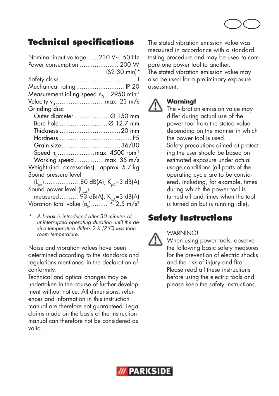 Technical specifications, Safety instructions, Gb mt | Parkside PDOS 200 B2 User Manual | Page 53 / 88