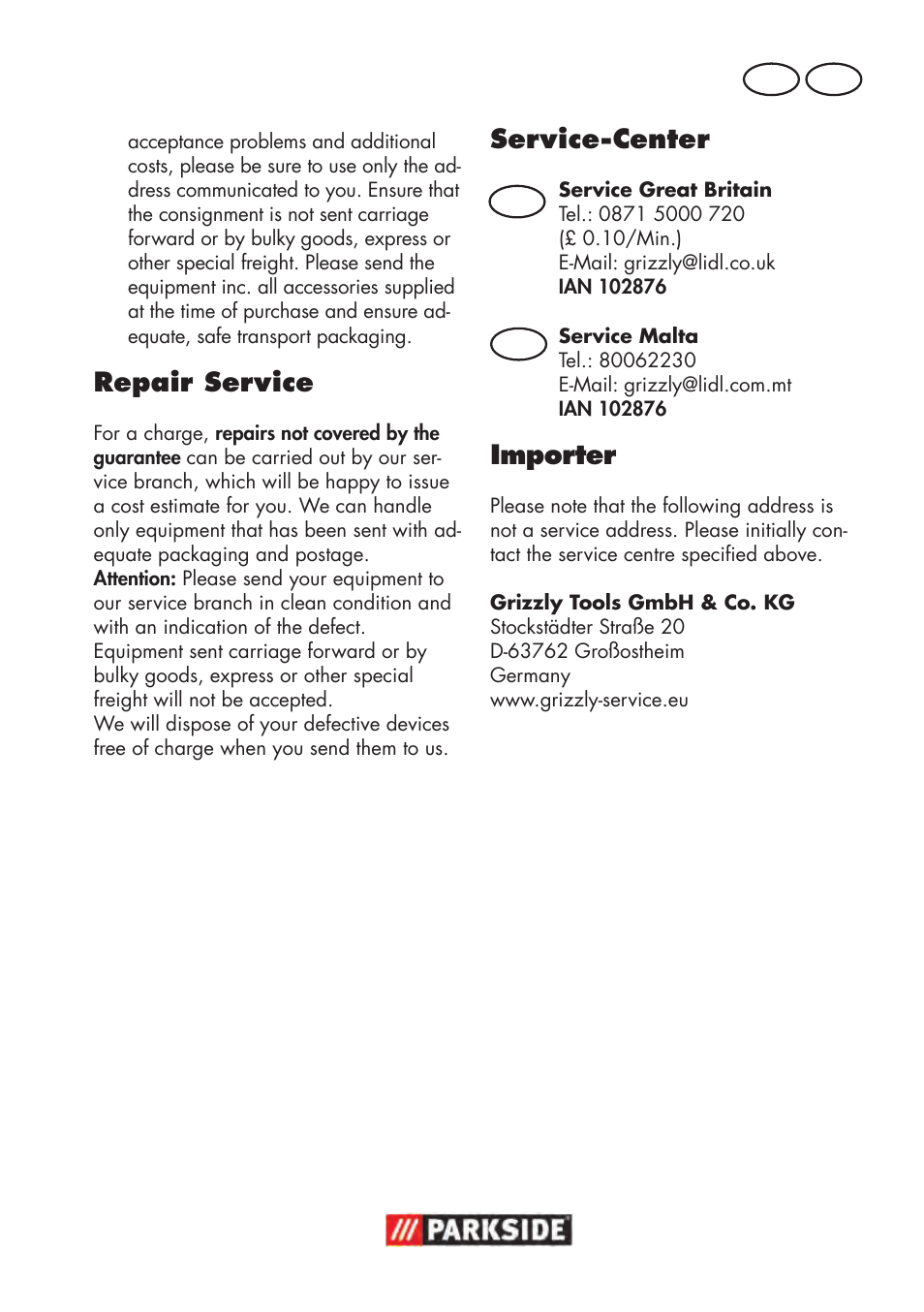 Repair service, Service-center, Importer | Parkside PDOS 200 B2 User Manual | Page 65 / 88