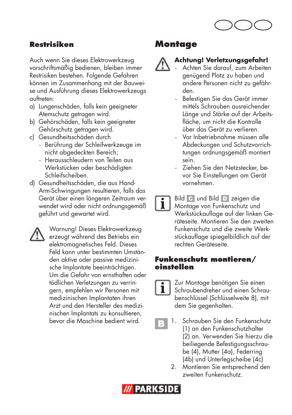 Montage, De at ch | Parkside PDOS 200 B2 User Manual | Page 73 / 88