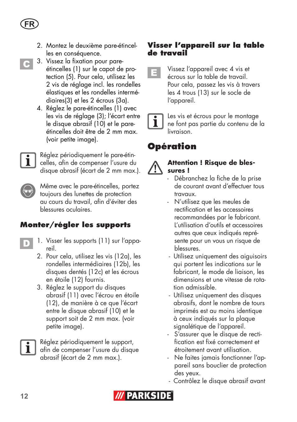 Opération | Parkside PDOS 200 B2 User Manual | Page 12 / 56