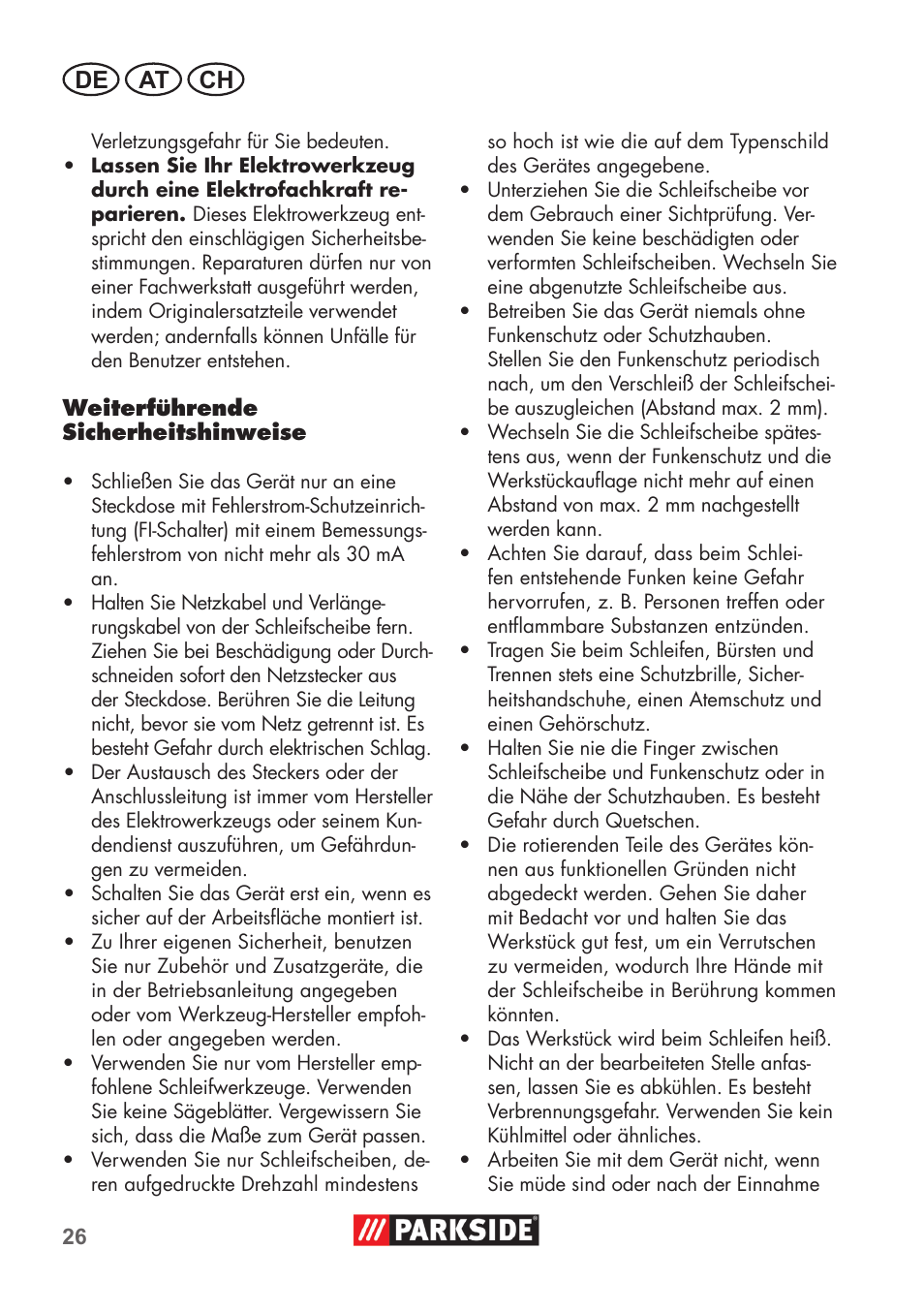 De at ch | Parkside PDOS 200 B2 User Manual | Page 26 / 56