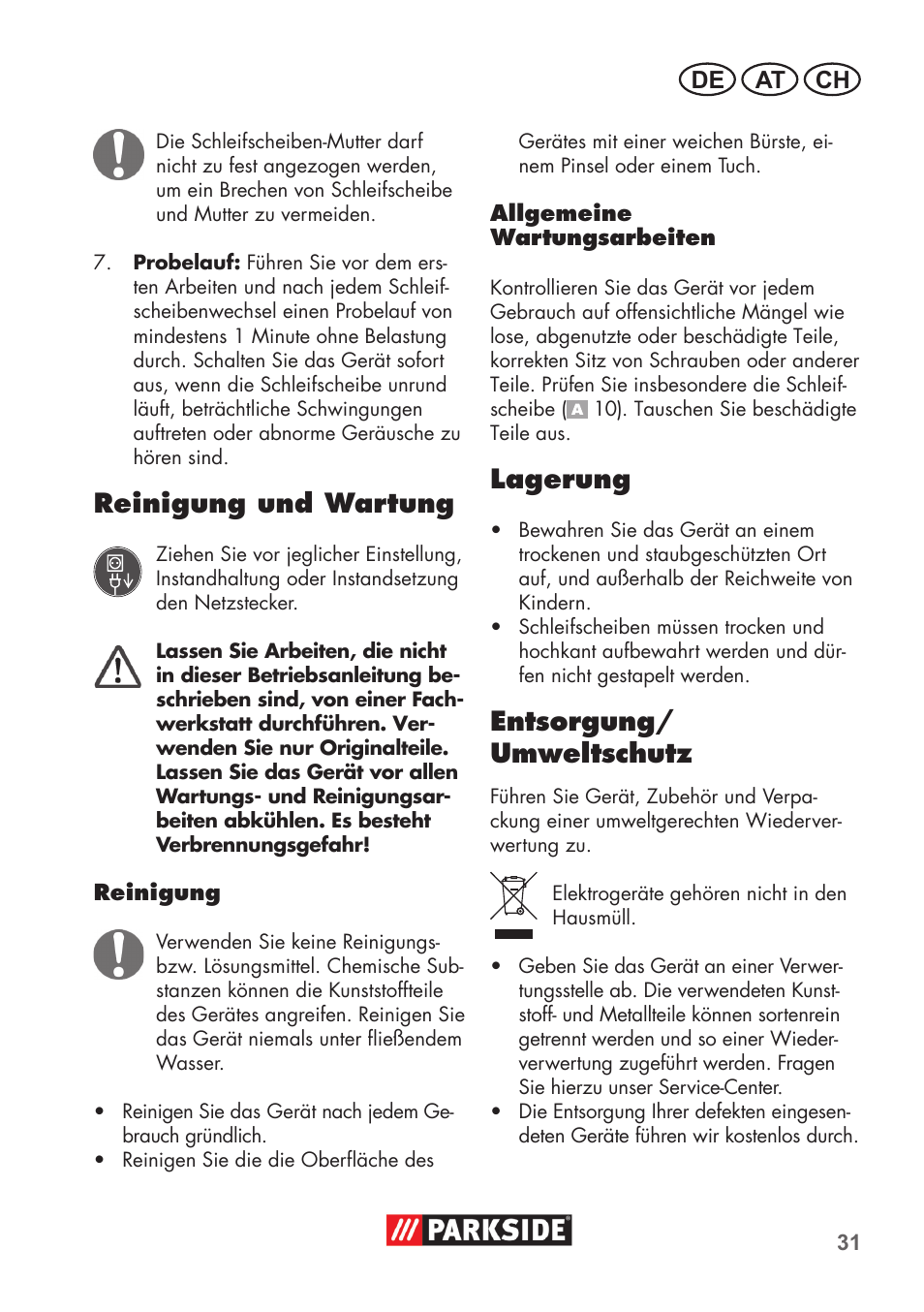Reinigung und wartung, Lagerung, Entsorgung/ umweltschutz | Parkside PDOS 200 B2 User Manual | Page 31 / 56