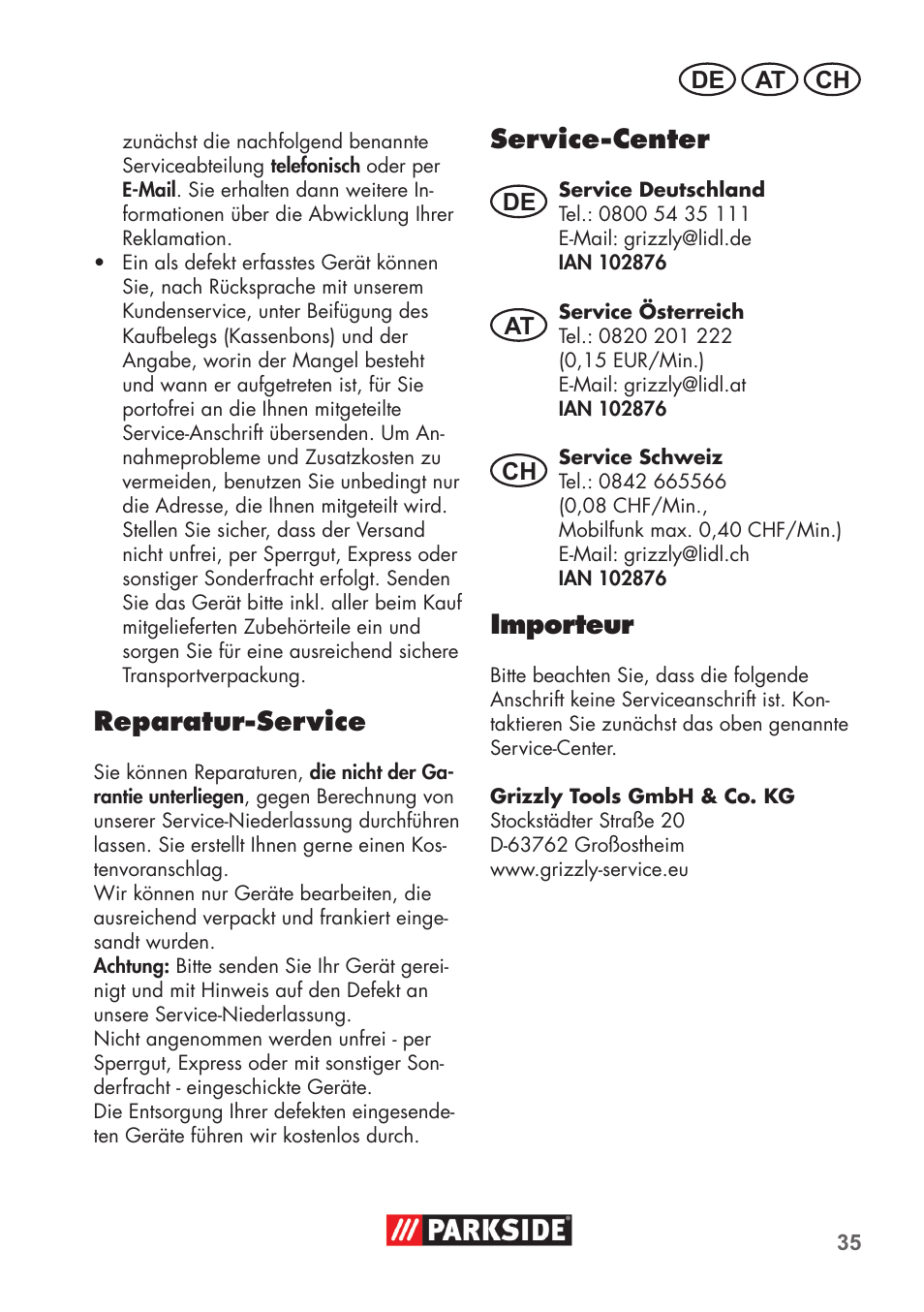 Reparatur-service, Service-center, Importeur | Parkside PDOS 200 B2 User Manual | Page 35 / 56