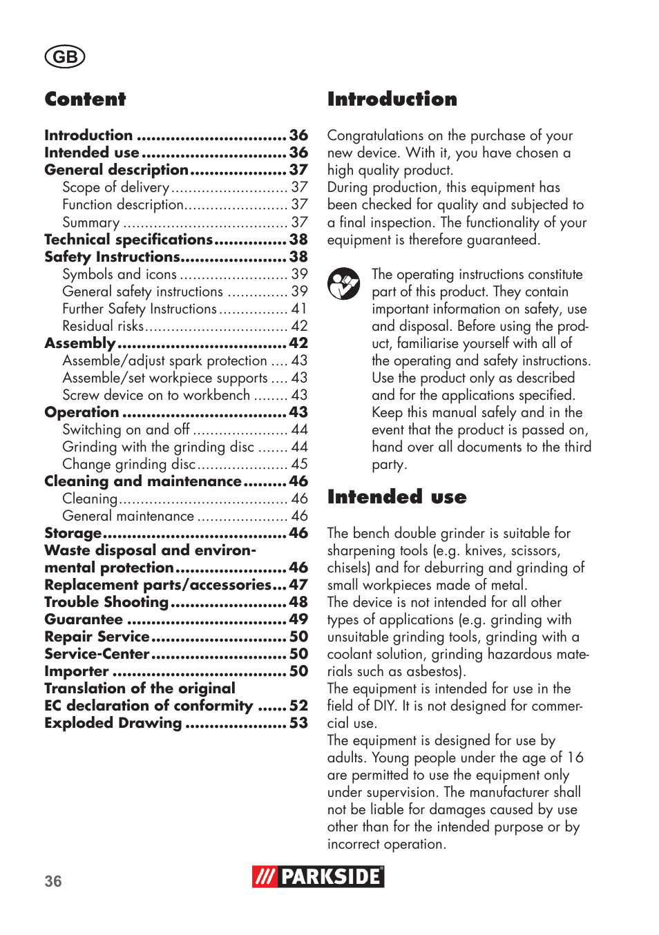 Introduction, Intended use, Content | Parkside PDOS 200 B2 User Manual | Page 36 / 56