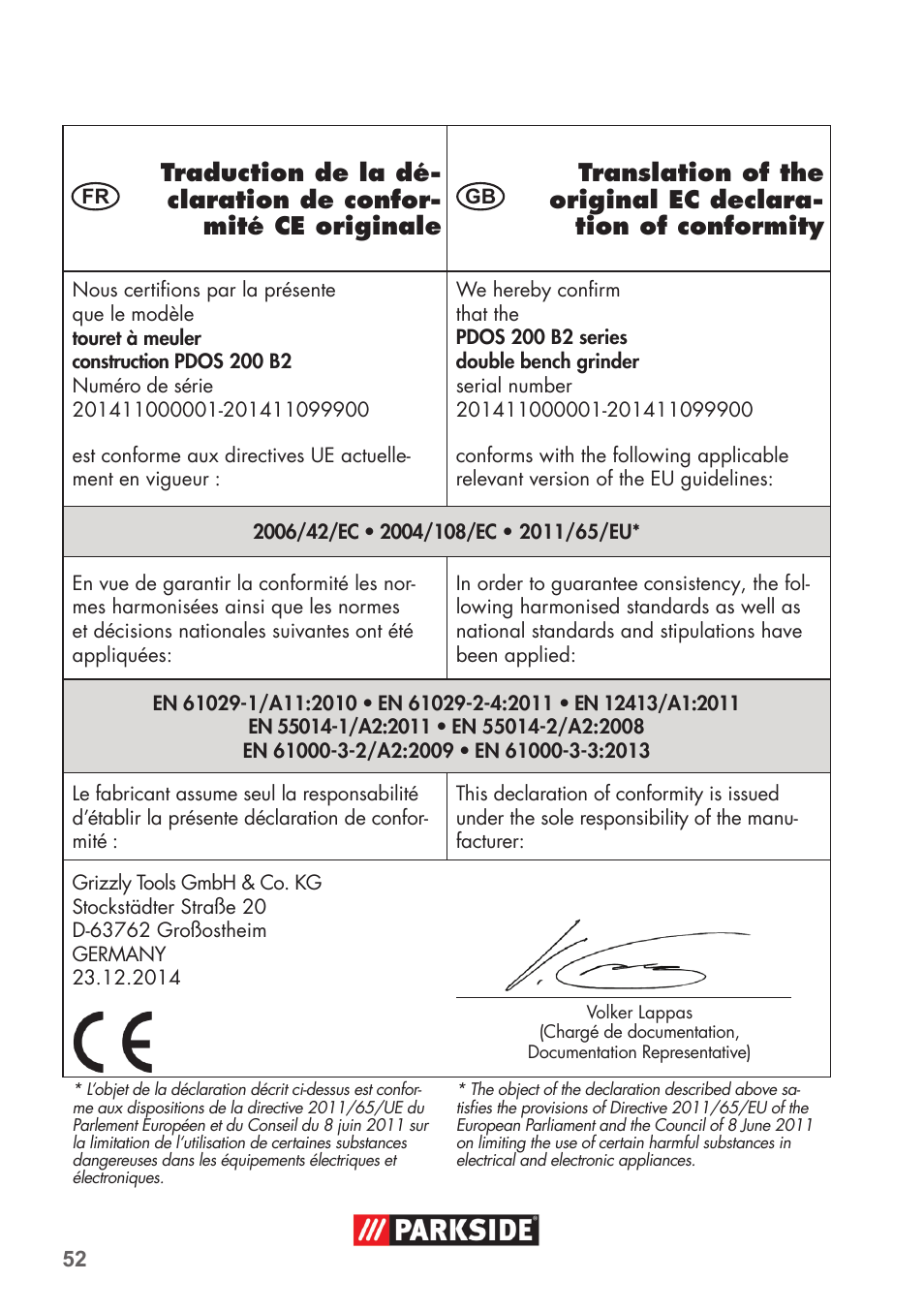 Parkside PDOS 200 B2 User Manual | Page 52 / 56