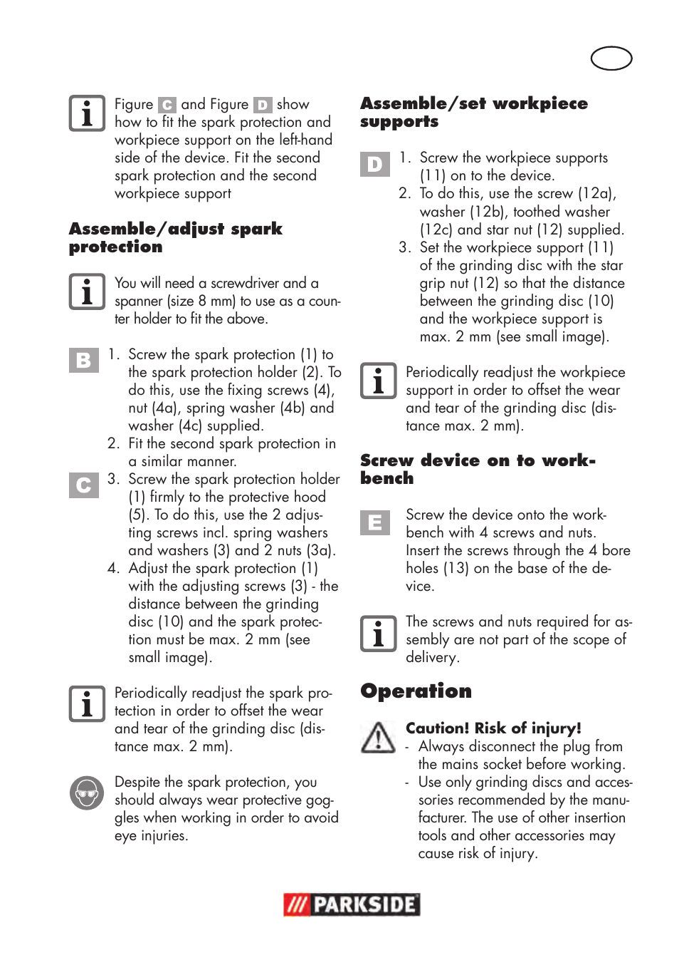 Operation | Parkside PDOS 200 B2 User Manual | Page 11 / 104