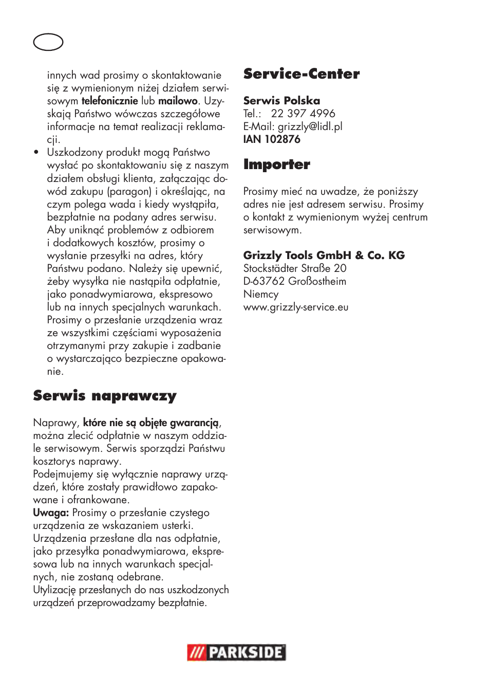 Serwis naprawczy, Service-center, Importer | Parkside PDOS 200 B2 User Manual | Page 34 / 104