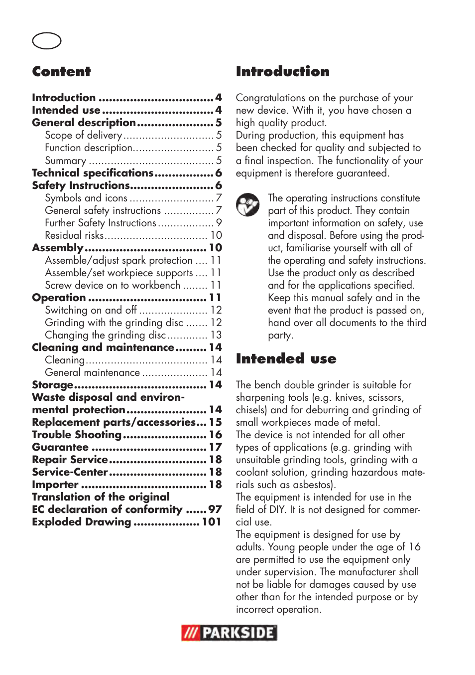 Introduction, Intended use, Content | Parkside PDOS 200 B2 User Manual | Page 4 / 104