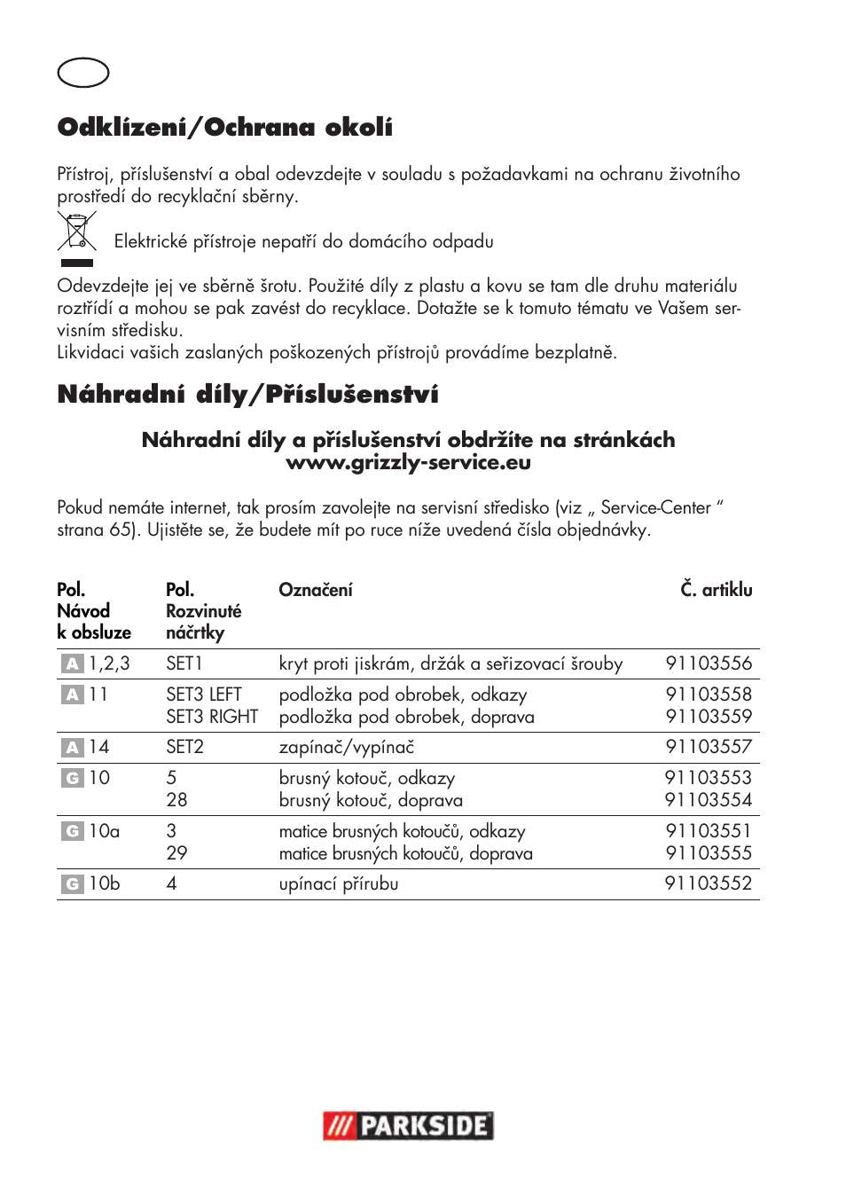 Odklízení/ochrana okolí, Náhradní díly/příslušenství | Parkside PDOS 200 B2 User Manual | Page 62 / 104