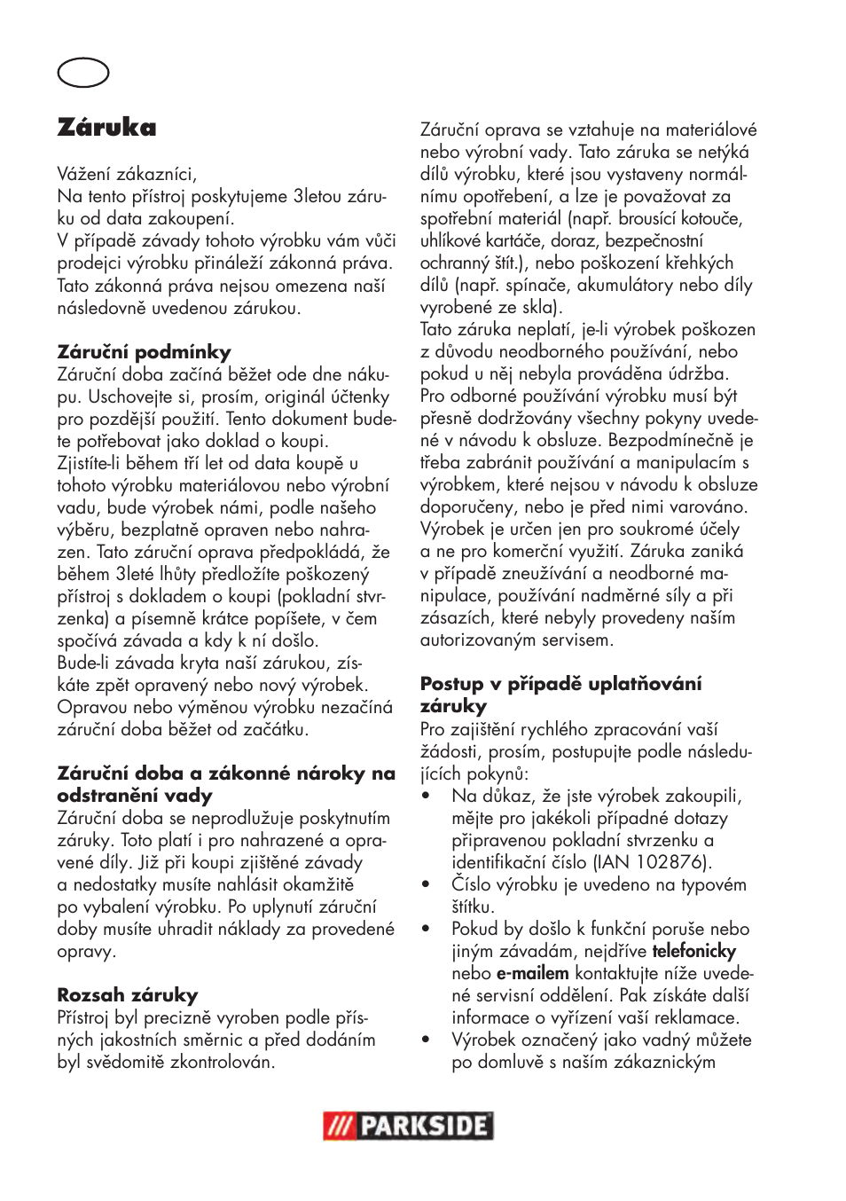 Záruka | Parkside PDOS 200 B2 User Manual | Page 64 / 104