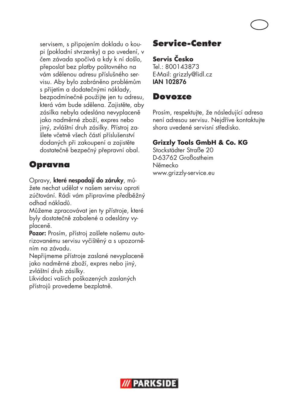 Opravna, Service-center, Dovozce | Parkside PDOS 200 B2 User Manual | Page 65 / 104