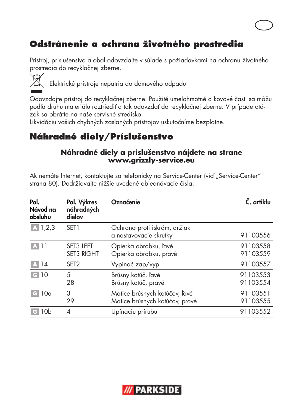 Odstránenie a ochrana životného prostredia, Náhradné diely/príslušenstvo | Parkside PDOS 200 B2 User Manual | Page 77 / 104